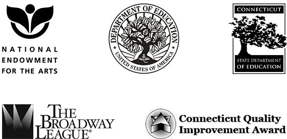 Education Logos - National Endowment for the Arts, Department of Education, Connecticut State Department of Education, The Broadway League, and Connecticut Quality Improvement Awards